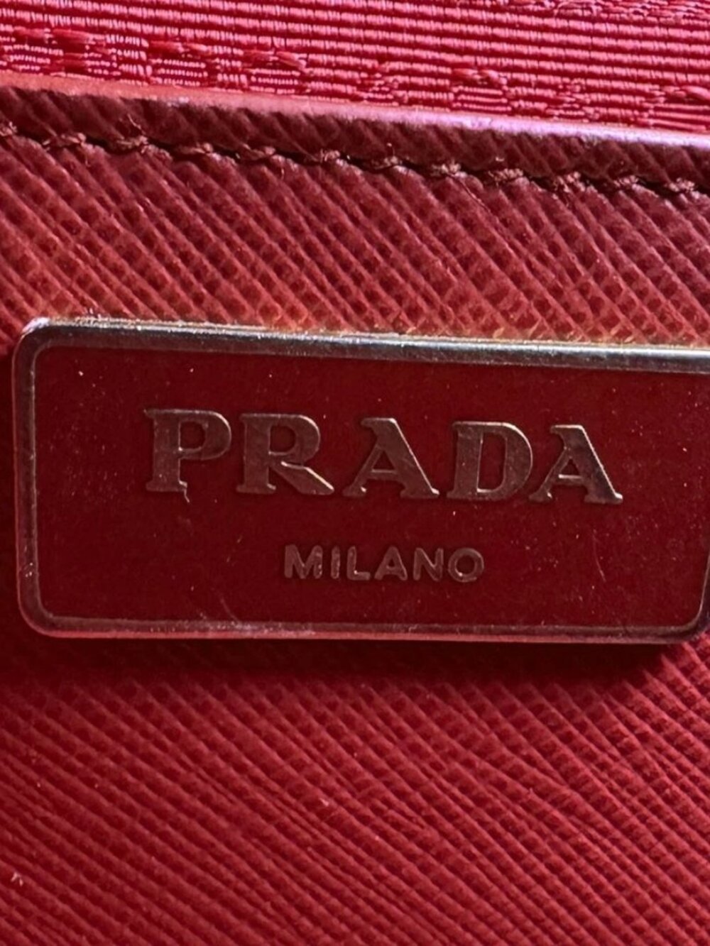Auth PRADA Logo Handbag Shoulder Bag Red/Orange Leather/Goldtone - Picture 13 of 13